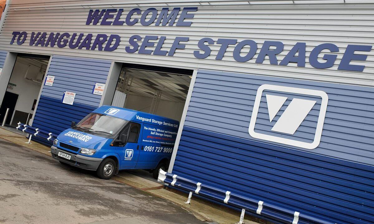 A photo showing the Vanguard van driving out of the Vanguard Manchester branch.