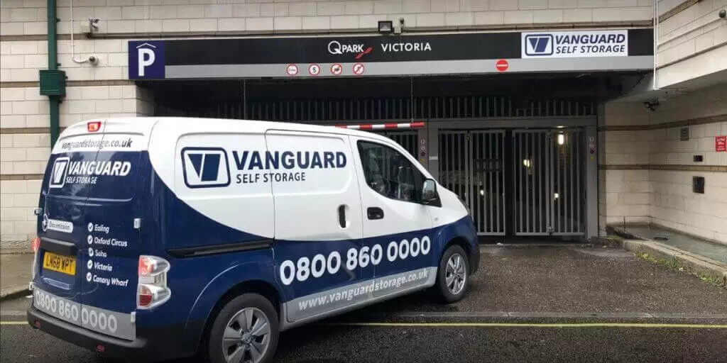 A photo of a Vanguard van driving into the Vanguard self storage branch in QPark Victoria.