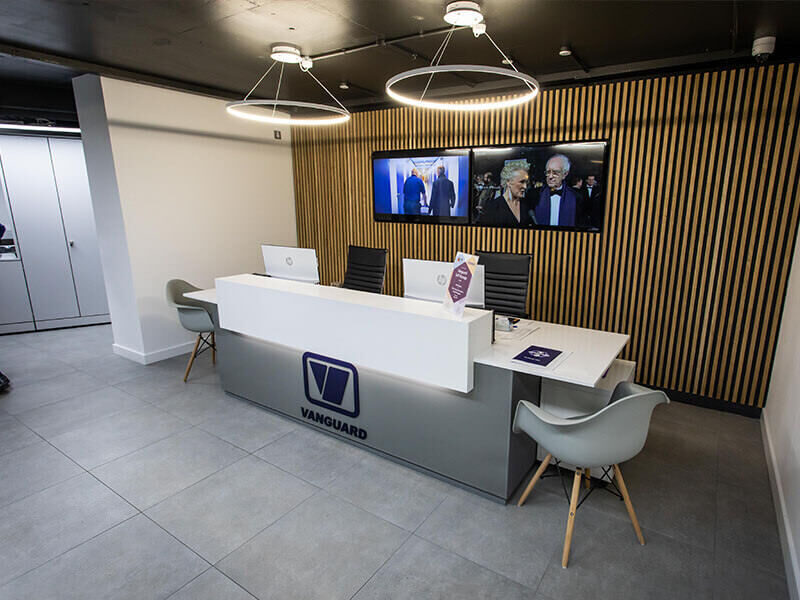 A photo showing the reception of one of Vanguard's self storage branches.
