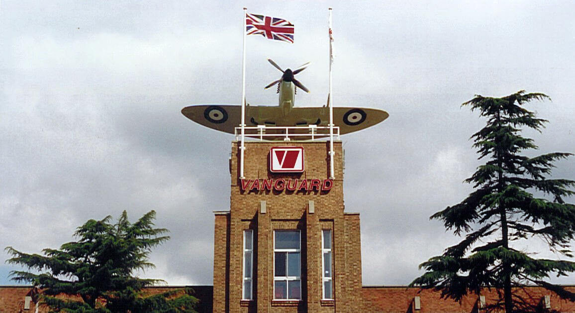 A photo showing a spitfire on the roof of the Vanguard self storage branch in West London.