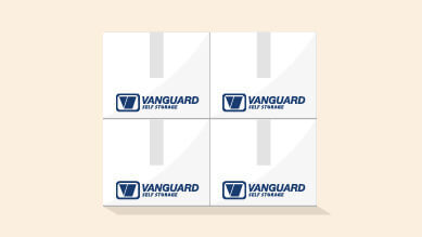 A graphic showing four Vanguard storage boxes stacked on top of each other.