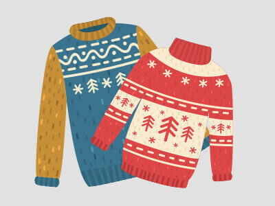 A graphic showing two Christmas jumpers.