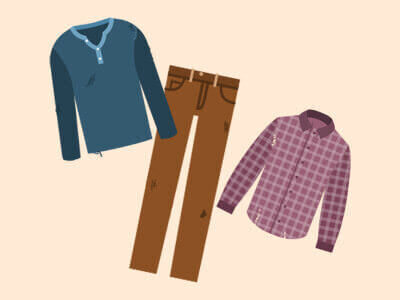 A graphic showing a men's shirt, a pair of trousers and a jumper.