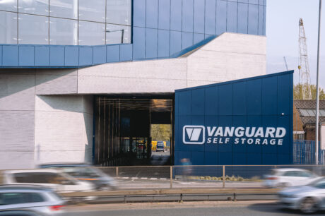 A photo showing the exterior of the Vanguard Self Storage branch in Staples Corner.