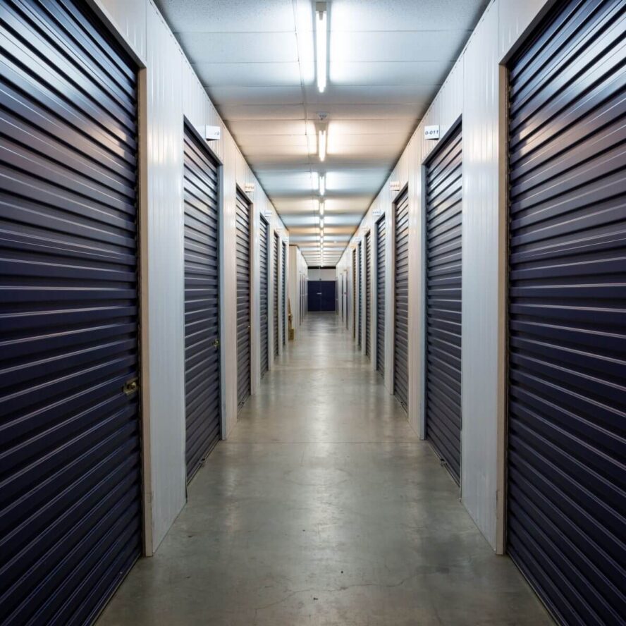 An interior shot of a hallway in one of the Vanguard Self Storage branches.
