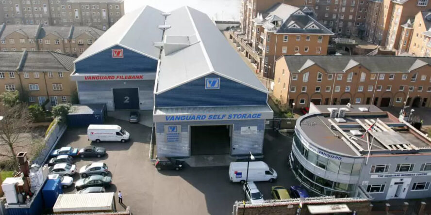 A photo showing the exterior of the Vanguard self storage branch in East London.