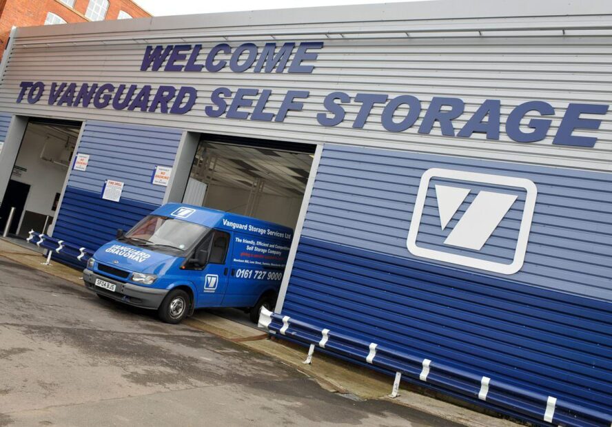 A photo showing the Vanguard van driving out of the Vanguard Manchester branch.